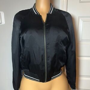 American Eagle Black Bomber Jacket with Ribbed Trim